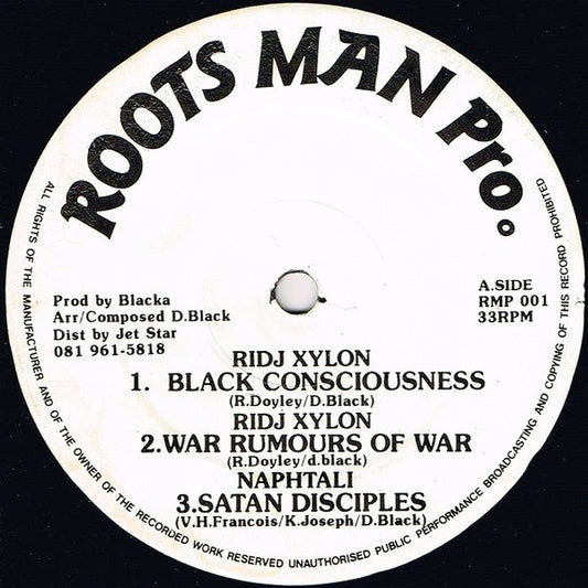 Image of Front Cover of 12" - /EX - LIDJ XYLON / NAPH-TALI, Black Consciousness / Satan Disciples (Roots Man Pro.; RMP 001, UK 1991), Looks unplayed, shiny clean. Clean labels.,  - 3116063C
