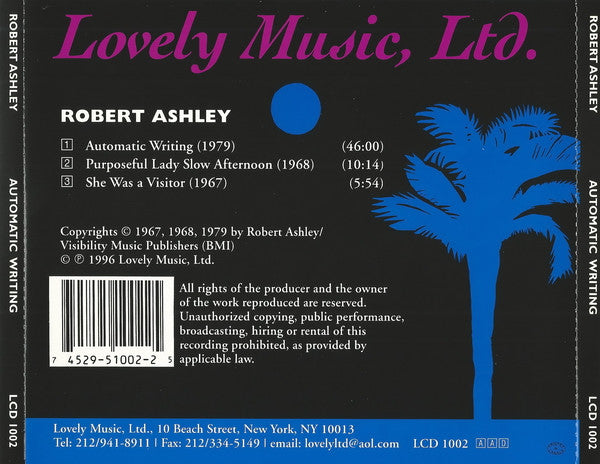 Image of Back Cover of CD - EX/EX - ROBERT ASHLEY, Automatic Writing (Lovely Music, Ltd.; LCD 1002, US 1996), ,  - 3136064E