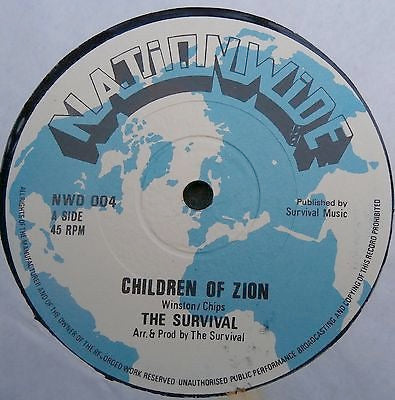 Image of Front Cover of 12" - /G+ - THE SURVIVORS, Children Of Zion / Third World Rebellion (Nationwide; NWD 004, UK 1970s, Plain Sleeve), Covered in light marks, plays through fine, sounds VG. WOL.,  - 3116069C