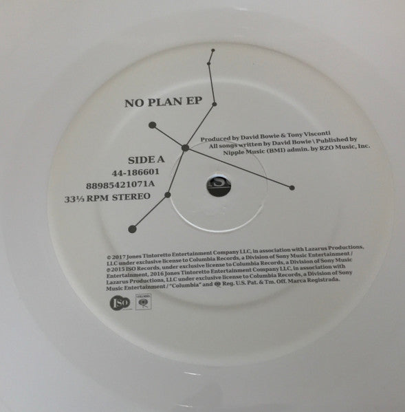 Image of Label Cover of 12" EP - VG+/VG+ - DAVID BOWIE, No Plan EP (Columbia; 88985421071, US 2017, Die Cut Sleeve, Clear thick plastic Inner, Lithograph, White Vinyl, Numbered, Etched B-side, lithograph packaged in seperate generic white sleeve), No. 0314, Still In Opened Shrinkwrap With Hype Sticker, lithograph still in tissue paper with seal sticker,  - 3146092S
