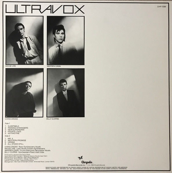 Image of Back Cover of LP - VG+/VG - ULTRAVOX, Vienna (Chrysalis; CHR 1296, Canada 1980), ,  - 3116106C