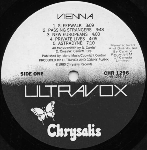 Image of Label Cover of LP - VG+/VG - ULTRAVOX, Vienna (Chrysalis; CHR 1296, Canada 1980), ,  - 3116106C