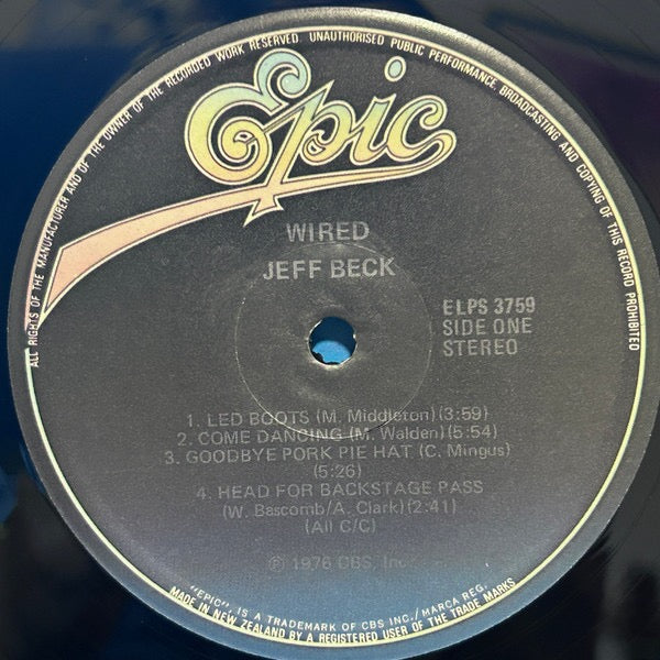 Image of Label Cover of LP - VG/VG - JEFF BECK, Wired (Epic; ELPS 3759, New Zealand 1976), ,  - 3116082C