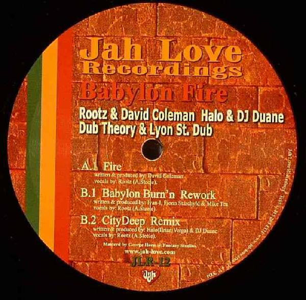 Image of Front Cover of 12" - /VG - VARIOUS, Babylon Fire (Jah Love Recordings; JLR-12, US 2004, Plain Sleeve), , A David Coleman   Babylon Fire (Fire)B1 Dub Theory & Lyon St. Dub   Babylon Fire (Babylon Burn'n Rework)B2 Halo & DJ Duane   Babylon Fire (City Deep Remix) - 3126104E