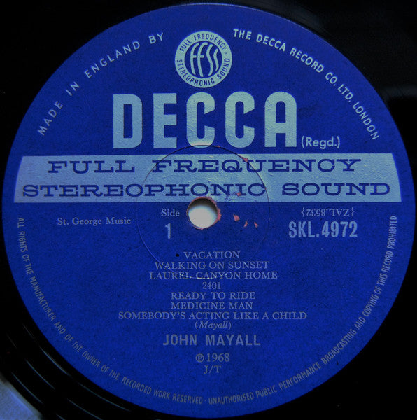 Image of Label Cover of LP - VG+/VG+ - JOHN MAYALL, Blues From Laurel Canyon (Decca; SKL 4972, UK 1968, Laminated Gatefold Sleeve, Stereo), ,  - 3146104S