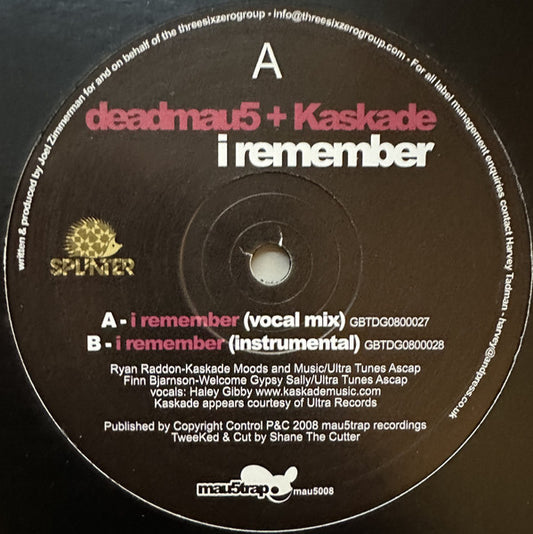 Image of Front Cover of 12" - /VG+ - DEADMAU5 + KASKADE, I Remember (Mau5trap Recordings; mau5008, UK 2016, Plain Sleeve, Repress), ,  - 3126145E