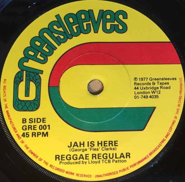 Image of Back Cover of 7" - /G+ - REGGAE REGULAR, Where Is Jah (Greensleeves Records; GRE 001, UK 1977), Scuff marks.,  - 3116157C