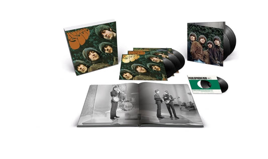 Image of Front Cover of 5xLP - NEW/NEW - THE BEATLES, Rubber Soul - Special Edition Super Deluxe: 5LP + 7" Single Box Set (UMR/ Calderstone; 6572304, UK 2026 Reissue, Box Set, 88-page hardback book, 5LP + 7" Super Deluxe Box Set, half-speed mastered stereo mix, 26-session recordings with early versions, original mono album, original Capitol US album, 180g heavyweight black vinyl, poly-lined inner sleeves, 88-page hardback book with foreword by John Lennon, introduction by Paul McCartney, rare photos, in-dep