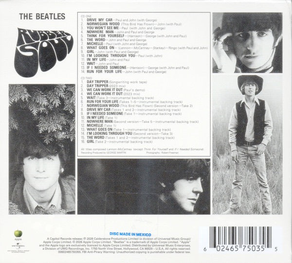 Image of Back Cover of 2xCD - NEW - THE BEATLES, Rubber Soul - Special Edition Deluxe: 2CD (UMR/ Calderstone; 6575035, UK 2026 Reissue, Booklet, 2CD Deluxe Edition, new stereo mix by Giles Martin and Sam Okell, 16 session recordings with early versions, 'Day Tripper' and 'We Can Work It Out' non-album singles, 40-page booklet with rare photos and detailed album notes.), , This Special Edition Deluxe 2CD of The Beatles' sixth album, Rubber Soul features the new mix by Giles Martin and Sam Okell; plus, a 16-t