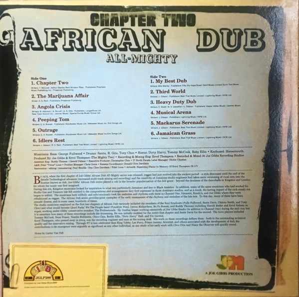 Image of Back Cover of LP - VG+/VG - JOE GIBBS & THE PROFESSIONALS, African Dub - All Mighty - Chapter Two (Joe Gibbs Record Globe; JGLP200, UK Reissue), ,  - 3116192C
