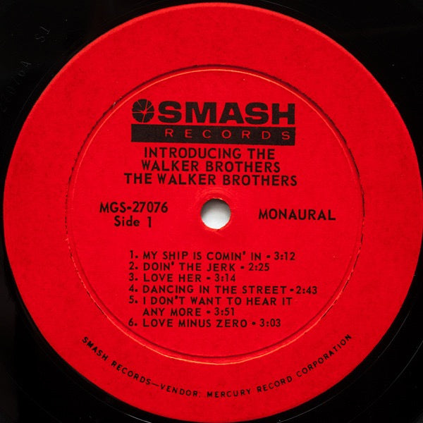 Image of Label Cover of LP - VG/VG - THE WALKER BROTHERS, Introducing The Walker Brothers (Smash Records Red Labels; MGS-27076, US 1965, Mono), Hole punch through sleeve and label,  - 3116094C