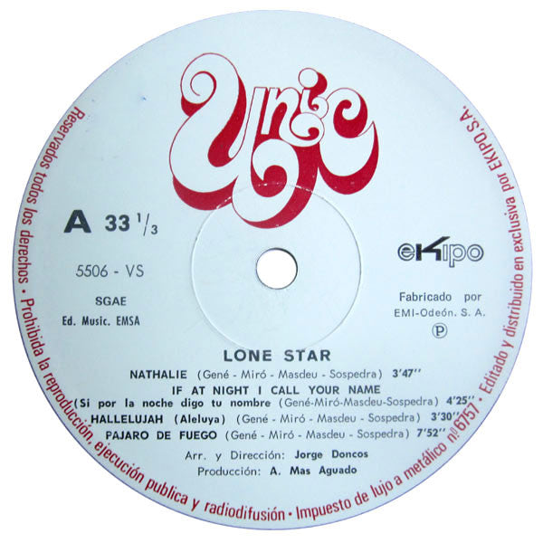 Image of Label Cover of LP - VG/VG - LONE STAR, Es Largo El Camino (Unic; 5506-VS, Spain 1972, Laminated Gatefold Sleeve), Edge wear and sticker residue. Small bits of tape on corners.,  - 3146140S