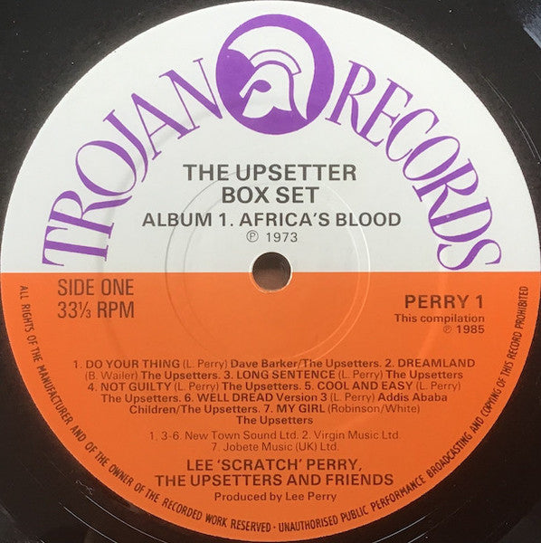 Image of Label Cover of 3xLP - VG/VG - LEE 'SCRATCH' PERRY, THE UPSETTERS & FRIENDS, The Upsetter Box Set (Trojan Records; PERRY 1, UK 1985, Box Set, Africa's Blood / Rhythm Shower / Double Seven), ,  - 3126170E