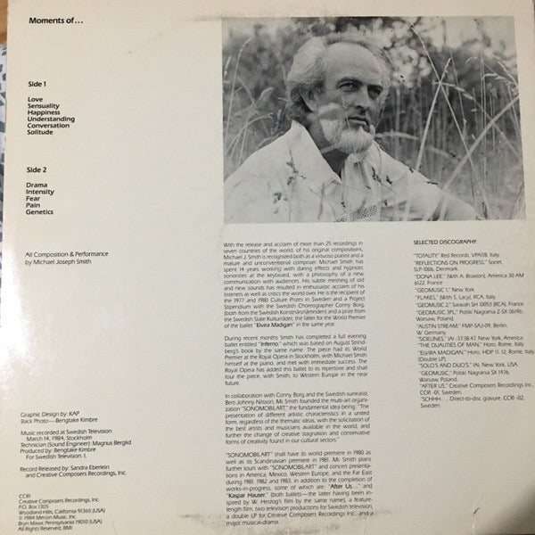 Image of Back Cover of LP - VG/G+ - MICHAEL JOSEPH SMITH, Moments (Creative Composers Recordings, Inc.; CCRI-001, US 1984), A few light streaky marks .,  - 3116241C