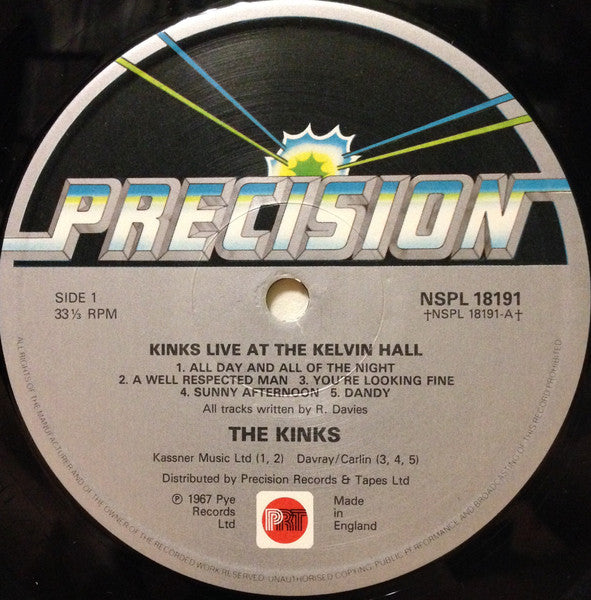 Image of Label Cover of LP - VG/VG+ - THE KINKS, Live At Kelvin Hall (Precision; NSPL 18191, UK 1981 Reissue), Edge and Ring Wear,  - 3146194S