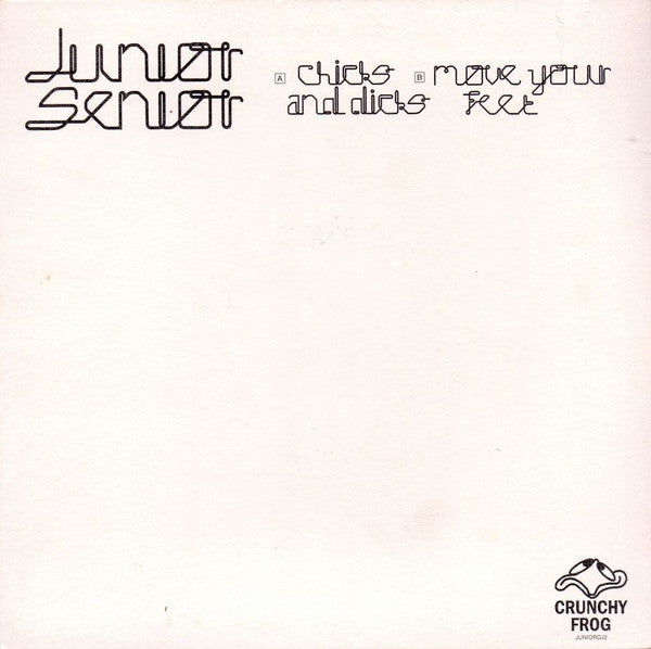 Image of Front Cover of 7" - G+/VG - JUNIOR SENIOR, Chicks And Dicks / Move Your Feet (Crunchy Frog; JUNIORDJ2, UK 2003, Promo, Picture Sleeve), Sleeve has wear, a large sticker ghost on front, staining on reverse,  - 3116233C