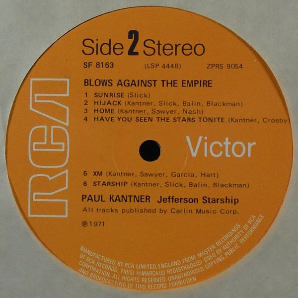 Image of Label Cover of LP - VG/VG - PAUL KANTNER / JEFFERSON STARSHIP, Blows Against The Empire (RCA Victor; SF 8163, UK 1970s Reissue, Gatefold, Booklet, NO printer credit inside gatefold. HH price code.), Record lightly fogged, does not effect play.,  - 3116256C