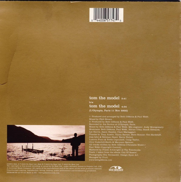 Image of Back Cover of 7" - VG/VG - BETH GIBBONS (PORTISHEAD) & RUSTIN MAN (TALK TALK), Tom The Model (Go! Beat; GOB55, UK & Europe 2003, Picture Sleeve), ,  - 3116098C