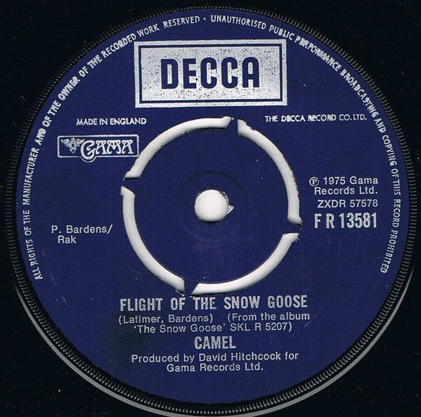 Image of Label Cover of 7" - VG/VG+ - CAMEL, Flight Of The Snow Goose (Decca; F R 13581, UK 1975, Company Sleeve, 4-Prong Centre), ,  - 3116099C