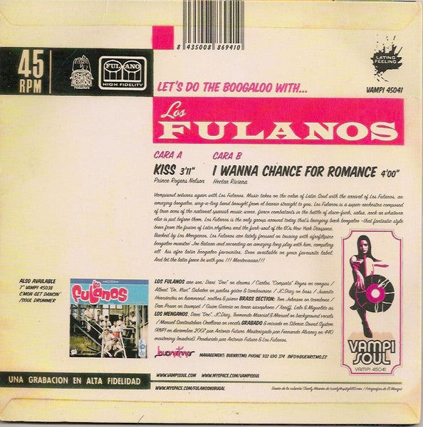 Image of Back Cover of 7" - EX/EX - LOS FULANOS, Kiss / I Wanna Chance For Romance (Vampi Soul; 45041, Spain 2008, Picture sleeve), ,  - 3126174E