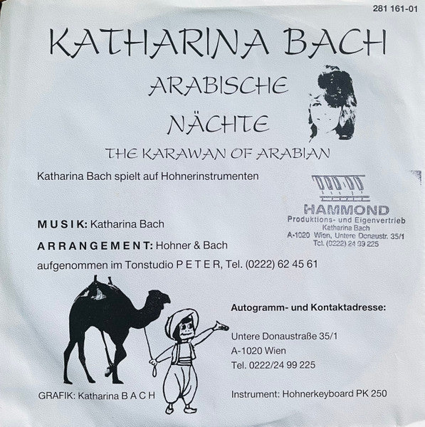 Image of Back Cover of 7" - G+/VG - KATHARINA BACH, Arabische N chte (Hammond; 281 161-01, Austria 1987, Picture Sleeve, Signed, Austrian New Wave/Synth), Bit of creasing and moisture stains on sleeve. Light marks on disc but plays VG+.,  - 3156080S