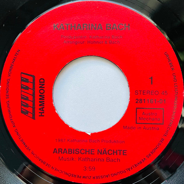 Image of Label Cover of 7" - G+/VG - KATHARINA BACH, Arabische N chte (Hammond; 281 161-01, Austria 1987, Picture Sleeve, Signed, Austrian New Wave/Synth), Bit of creasing and moisture stains on sleeve. Light marks on disc but plays VG+.,  - 3156080S