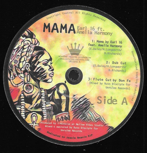 Image of Front Cover of 12" - /EX - EARL SIXTEEN FEAT. AMELIA HARMONY, Mama / Love Root (Unrulee Records; UR12016, UK 2019), ,  - 3126088E
