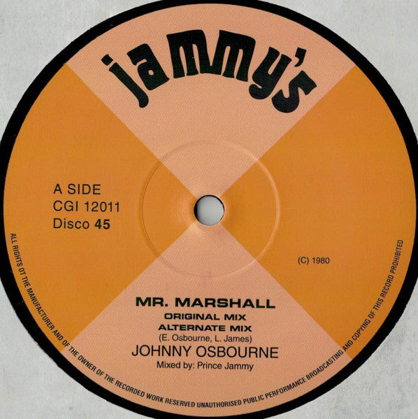 Image of Front Cover of 12" - /EX - JOHNNY OSBOURNE, Mr Marshall (Jammy's Records; CGI12011, UK 2020), ,  - 3126201E