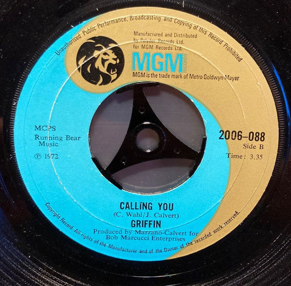 Image of Back Cover of 7" - /VG+ - GRIFFIN, (What Happens) In The Darkness (MGM Records; 2006-088, UK 1972, Plain Sleeve), ,  - 3156081S