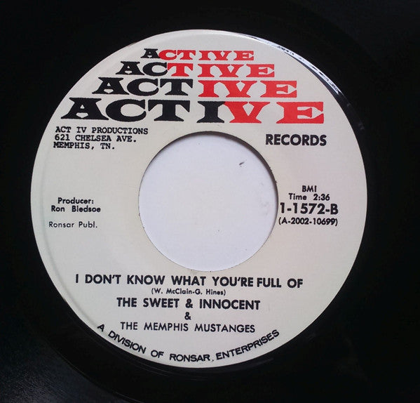 Image of Front Cover of 7" - /EX - THE SWEET & INNOCENT & THE MEMPHIS MUSTANGS, Cry Love / I Don't Know What You're Full Of (Active Records; AR 51006, US 2006 Reissue, Plain sleeve), ,  - 3126184E