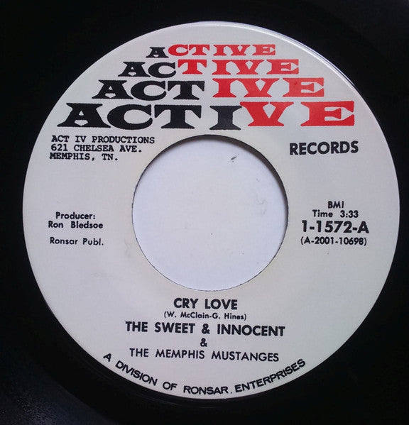 Image of Back Cover of 7" - /EX - THE SWEET & INNOCENT & THE MEMPHIS MUSTANGS, Cry Love / I Don't Know What You're Full Of (Active Records; AR 51006, US 2006 Reissue, Plain sleeve), ,  - 3126184E