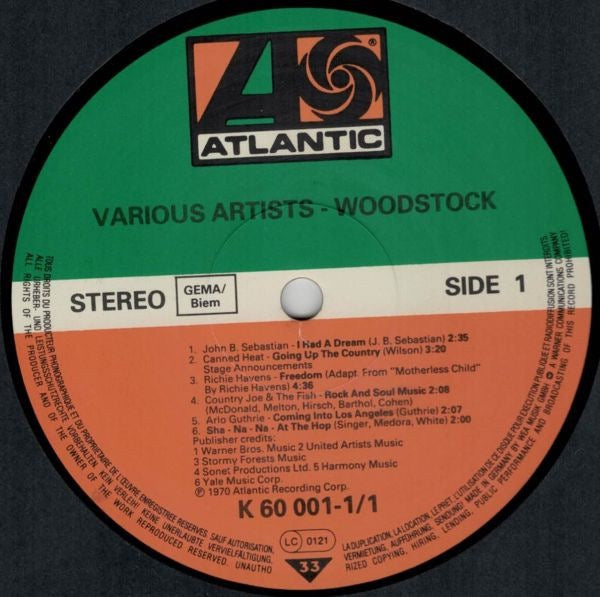 Image of Label Cover of 3xLP - VG/VG+ - VARIOUS, Woodstock - Music From The Original Soundtrack And More (Atlantic; ATL 60 001, Europe 1980s Reissue, Triple Gatefold), ,  - 3116260C