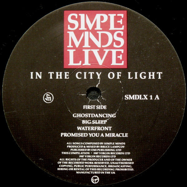 Image of Label Cover of 2xLP - VG/VG - SIMPLE MINDS, Live In The City Of Light (Virgin; SMDLX 1, UK 1987, Gatefold), Hairlines, edge wear,  - 3146198S