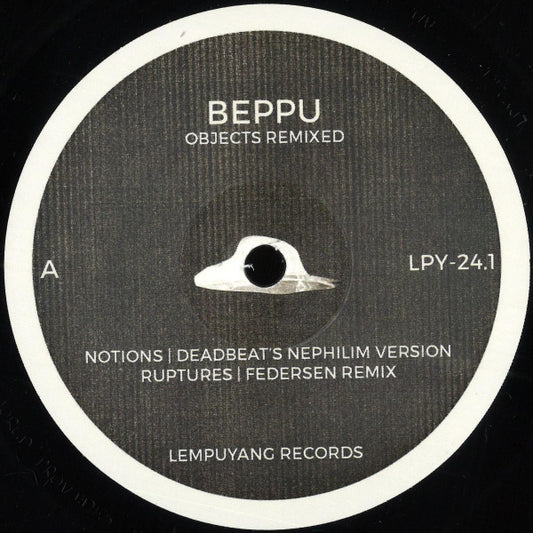 Image of Front Cover of LP - NEW/NEW - BEPPU, Objects Remixed (Lempuyang; LPY 24.1, UK 2026, 180g Black Vinyl), , Manchester dub techno explorer Andrew Hargreaves has just dropped his new album, Objects, on Lempuyang, and now some choice cuts from it get some tasty rework action. Deadbeat's Nephilim version of 'Notions' kicks things off with underlapping kicks that cuddle and comfort. 'Ruptures' (Federsen remix) taps into the stripped-back and sparse Basic Channel template, while 'Perspectives' (Merv remix)