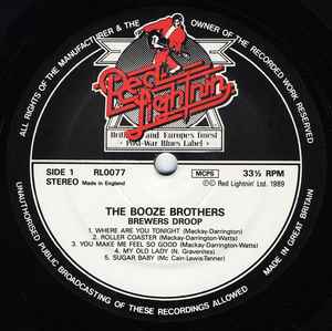 Image of Label Cover of LP - VG/VG+ - BREWERS DROOP FEATURING MARK KNOPFLER, DAVE EDMUNDS, The Booze Brothers (Red Lightnin'; RL0077, UK 1989), Edge Wear,  - 3146201S