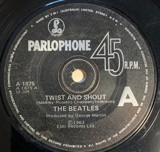 Image of Front Cover of 7" - VG/VG - THE BEATLES, Twist And Shout (Parlophone; A1875, Australia 1986 Reissue, Company Sleeve, Solid Centre), Nice green EMI Aussie sleeve,  - 3116277C
