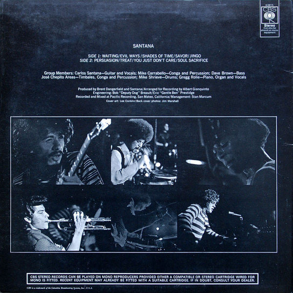 Image of Back Cover of LP - VG+/VG - SANTANA, Santana (Columbia; CS 9781, US 1969, Laminated Front Sleeve, Columbia 360 Sound US Disc With CBS Sticker Over Columbia Logo on Labels. UK Sleeve), ,  - 3126079E