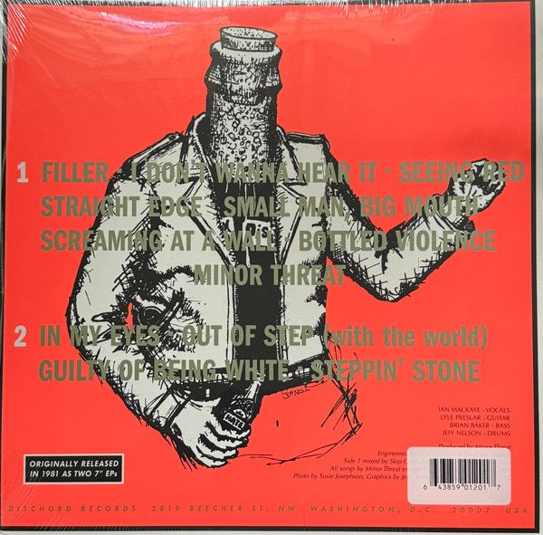Image of Back Cover of LP - NEW/NEW - MINOR THREAT, Minor Threat (Dischord Records; DISCHORD No. 12, US 2026 Reissue, Insert, Orange Fluorescent (Pantone 805)), ,  - 3236021E