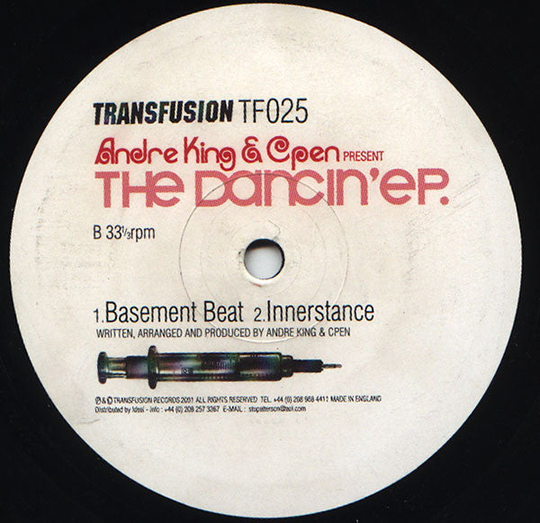Image of Back Cover of 12" EP - /VG - ANDRE KING & CPEN, The Dancin' EP (Transfusion; TF025, UK 2001), A few marks to both sides but only hairlines, plays well with occasional light surface noise,  - 3126208E