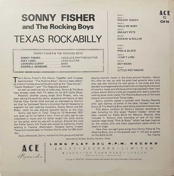 Image of Back Cover of 10" LP - VG+/VG+ - SONNY FISHER, Texas Rockabilly (Ace; 10 CH 14, UK & Europe ), ,  - 3126238E