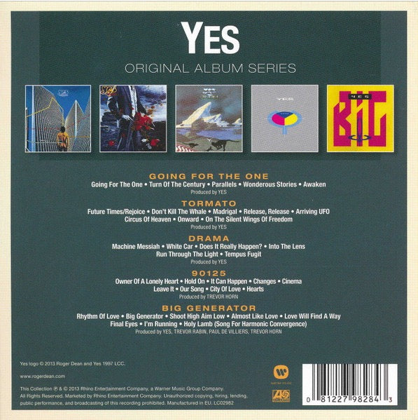 Image of Back Cover of 5xCD - VG+/EX - YES, Original Album Series (Warner Music; 8122-79828-4, UK, Europe & US Reissue, Slipcase), ,  - 3116266C