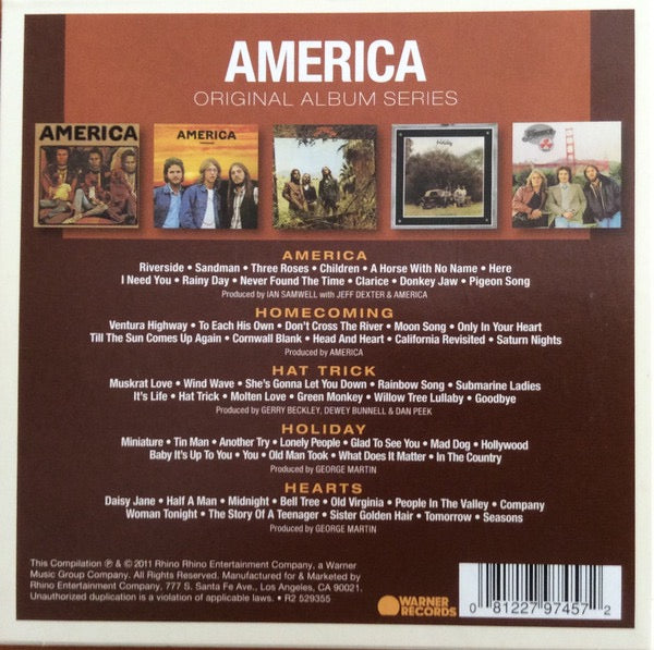 Image of Back Cover of 5xCD - VG+/VG+ - AMERICA, Original Album Series (Warner Records; 081227974572, Europe 2020 Reissue, Slipcase), ,  - 3116268C