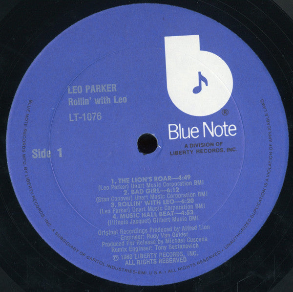 Image of Label Cover of LP - G+/VG - LEO PARKER, Rollin' With Leo (Blue Note; LT-1076, US 1980), ,  - 3626399E