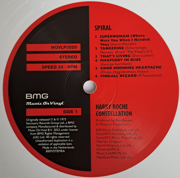 Image of Label Cover of LP - VG+/VG+ - THE HARRY ROCHE CONSTELLATION, Spiral (BMG; MOVLP3520, Europe 2023 Reissue, Black Inner, 180g White Vinyl, Limited to 1000 Copies, Numbered), No. 71. ,  - 3126273E