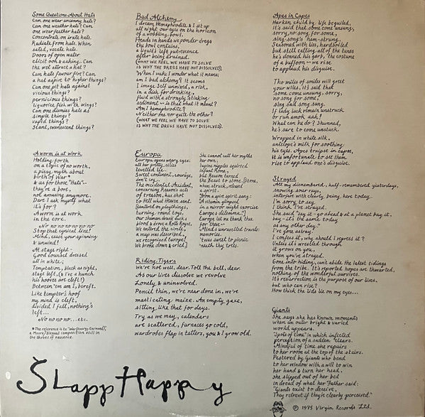 Image of Back Cover of LP - VG/VG - SLAPP HAPPY / HENRY COW, Desperate Straights (Virgin; V-2024, UK 1975, Gatefold, PN Lacquer), Strong VG - a few marks, light cover wear,  - 3146245S