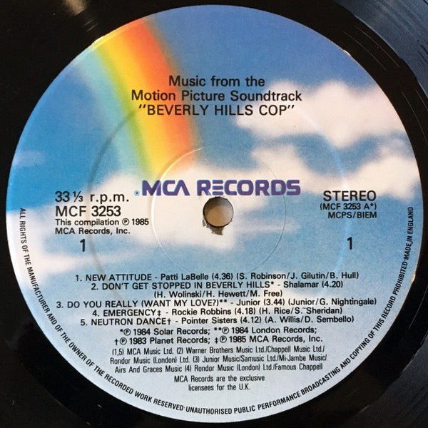 Image of Label Cover of LP - VG/VG - VARIOUS, Music From The Motion Picture Soundtrack "Beverly Hills Cop" (MCA Records; MCF 3253, UK 1985 Reissue), Strong VG,  - 3116284C