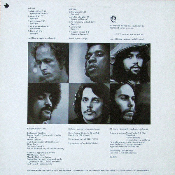 Image of Back Cover of LP - VG/VG - LITTLE FEAT, Dixie Chicken (Warner Bros. Records; BS 2686, Canada 1970s Reissue), ,  - 3116285C