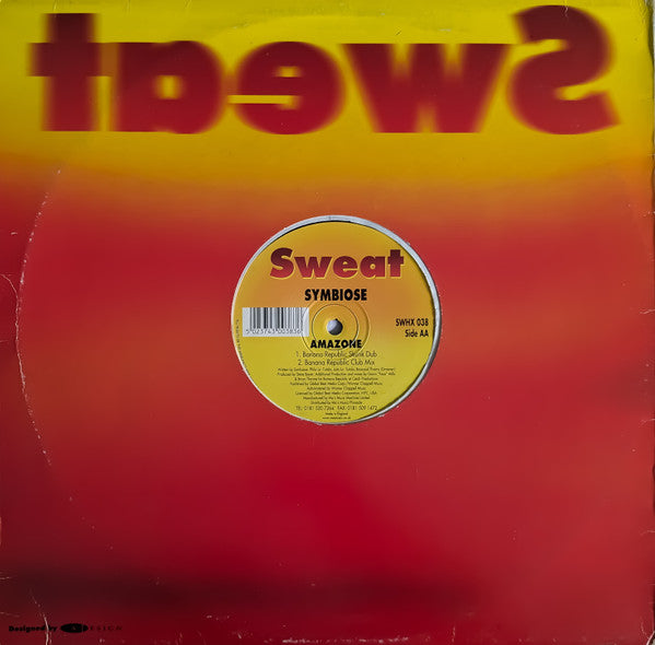 Image of Back Cover of 12" - G+/VG - SYMBIOSE, I Need Love / Amazone (Sweat; SWHX 038, UK 1997, Company Sleeve), Sleeve at wear at edges, evidence of old sticker at top corner, creases, scuffs too, A1 I Need Love (Banana Republic Club Vocal Mix)A2 I Need Love (Banana Republic Skunk Dub)AA1 Amazone (Banana Republic Skunk Dub)AA2 Amazone (Banana Republic Club Mix) - 3116424C