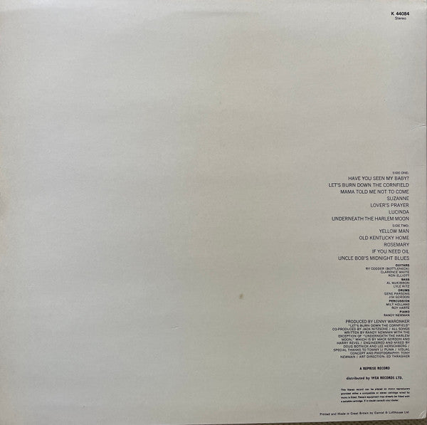 Image of Back Cover of LP - VG+/VG+ - RANDY NEWMAN, 12 Songs (Reprise Records Yellow Steamboat Labels With W In Rim Text; K 44084, UK 1970s Reissue), ,  - 3116288C