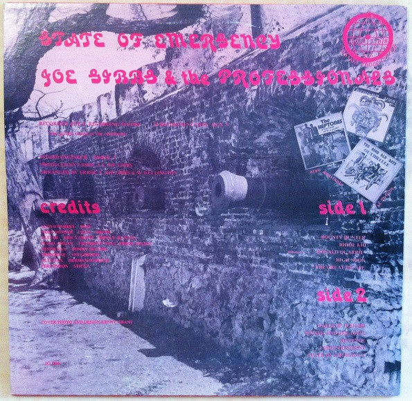 Image of Back Cover of LP - VG+/VG+ - JOE GIBBS, State Of Emergency (Joe Gibbs Music; JG006, UK 2013 Reissue), , Vinyl reissue of the 1976 release from reggae producer Joe Gibbs and his gang of Professionals (not to be confused with the post-Sex Pistols band featuring Steve Jones and Paul Cook). Gibbs' career began in the early days of Rocksteady in Jamaica during the '60s and throughout his career, he worked with Dennis Brown, The Heptones, Culture and many others. He remains one of the most important figu